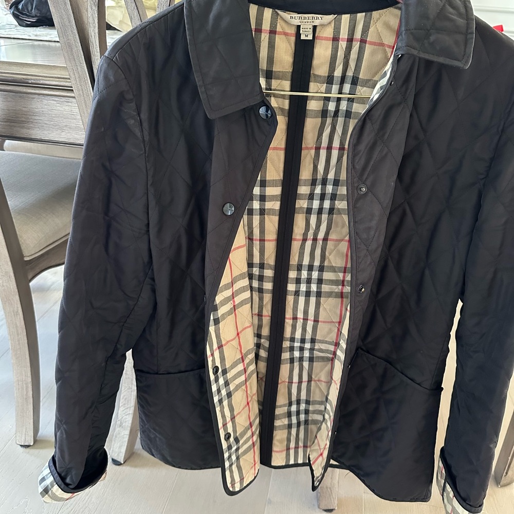 Burberry Black Quilted Coat with Check Lining
